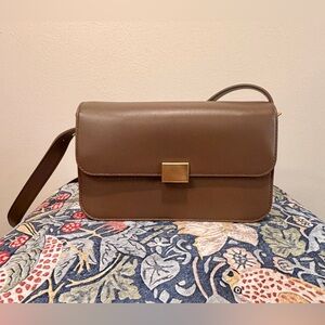 The Curated Leather Shoulder Bag – Chocolate Brown Structured Flap, Dust Bag